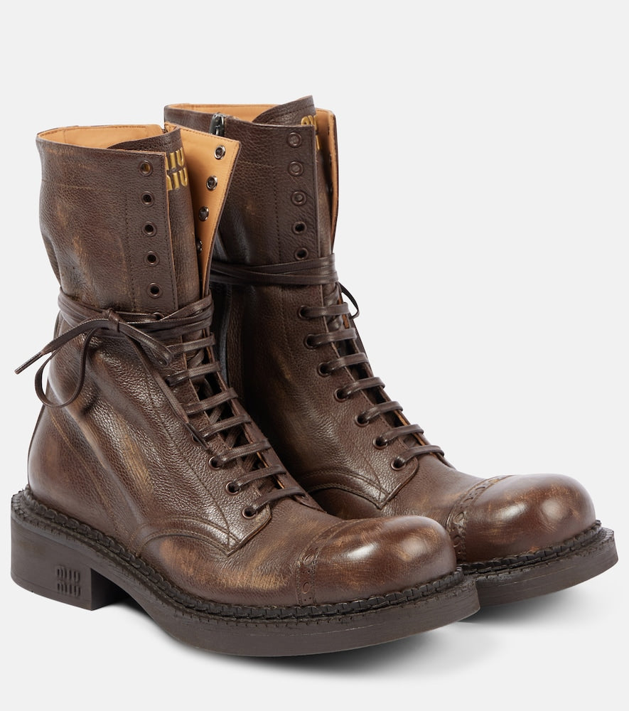 Miu Miu Leather lace-up boots - Miu Miu 皮革系带靴