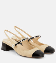 Miu Miu Leather-trimmed raffia slingback pumps - Miu Miu 皮革饰边拉菲草编织露跟高跟鞋