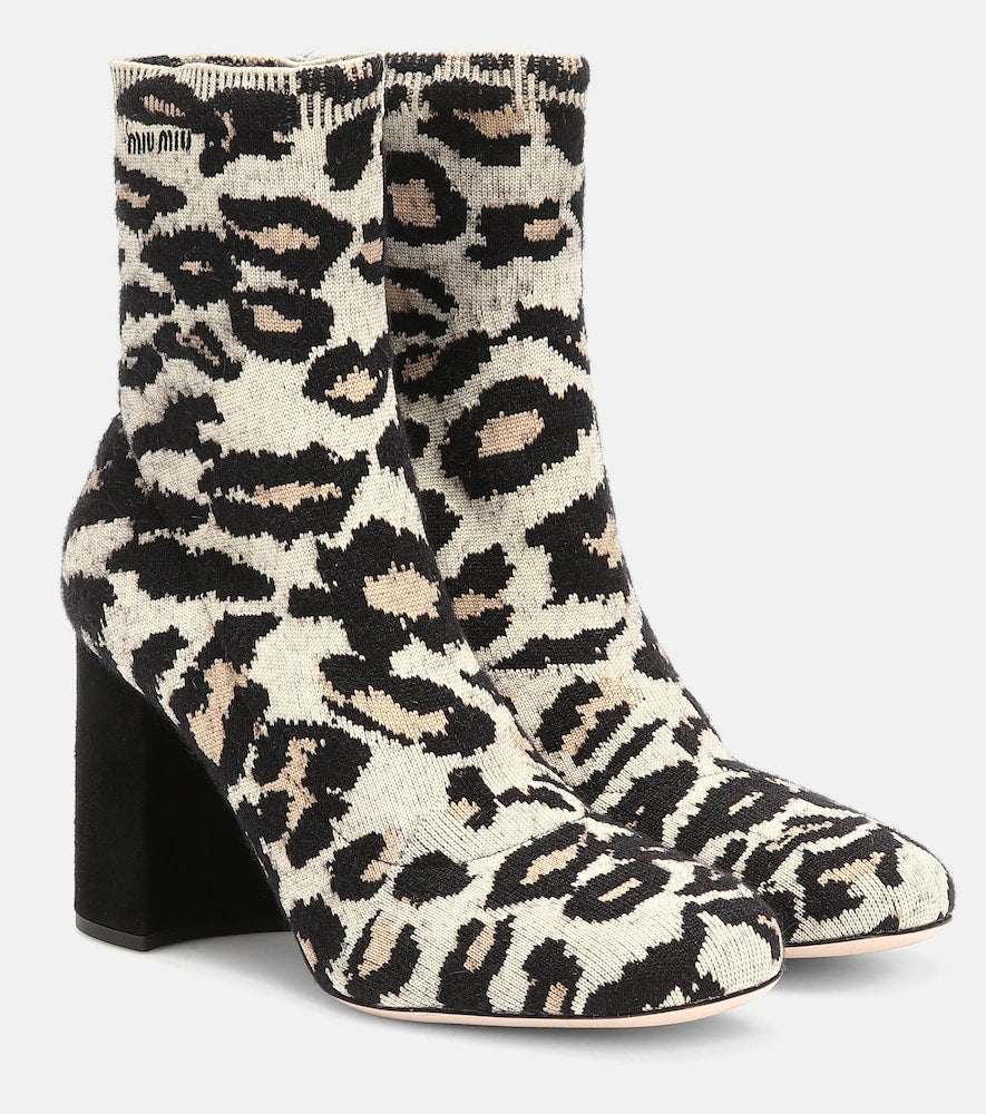 Miu Miu Leopard-print jacquard ankle boots - Miu Miu 豹纹提花踝靴