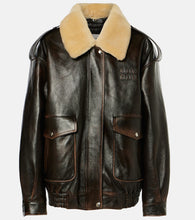 Miu Miu Logo faux shearling-trimmed leather jacket - Miu Miu Logo 仿羊羔绒饰边皮夹克
