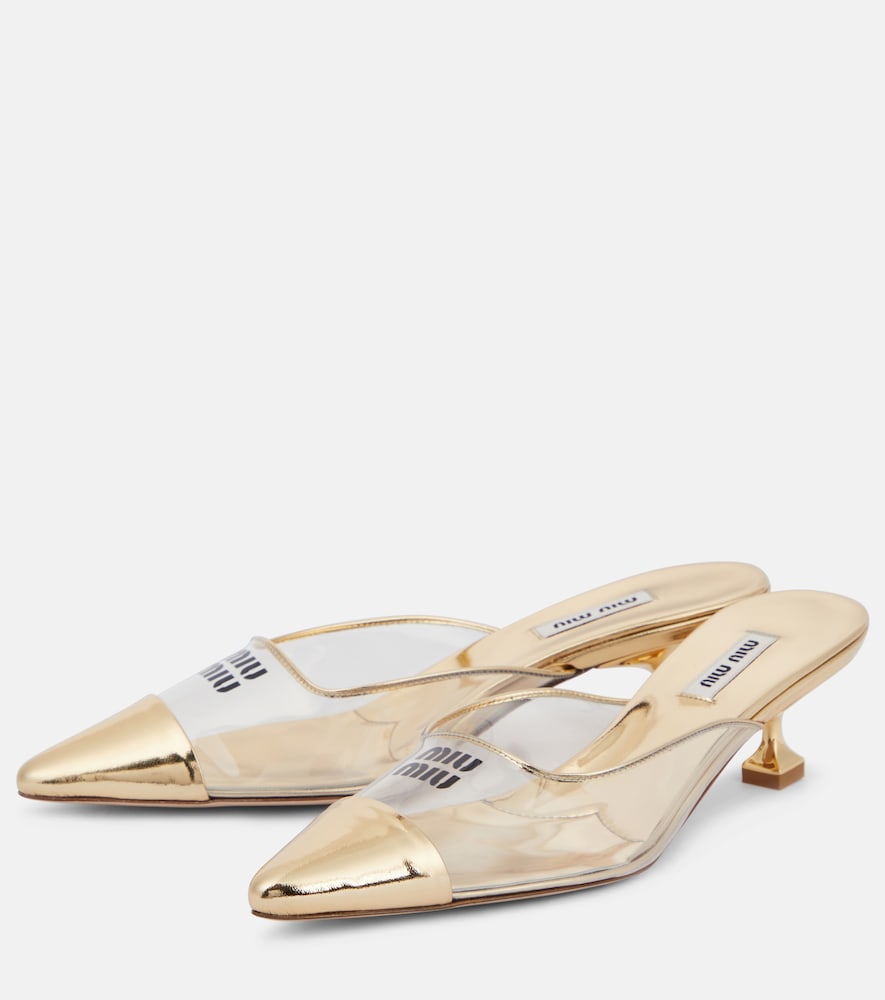 Miu Miu Logo leather and PVC mules