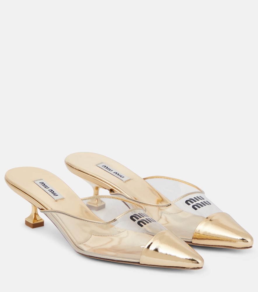 Miu Miu Logo leather and PVC mules - Miu Miu Logo 皮革和 PVC 穆勒鞋