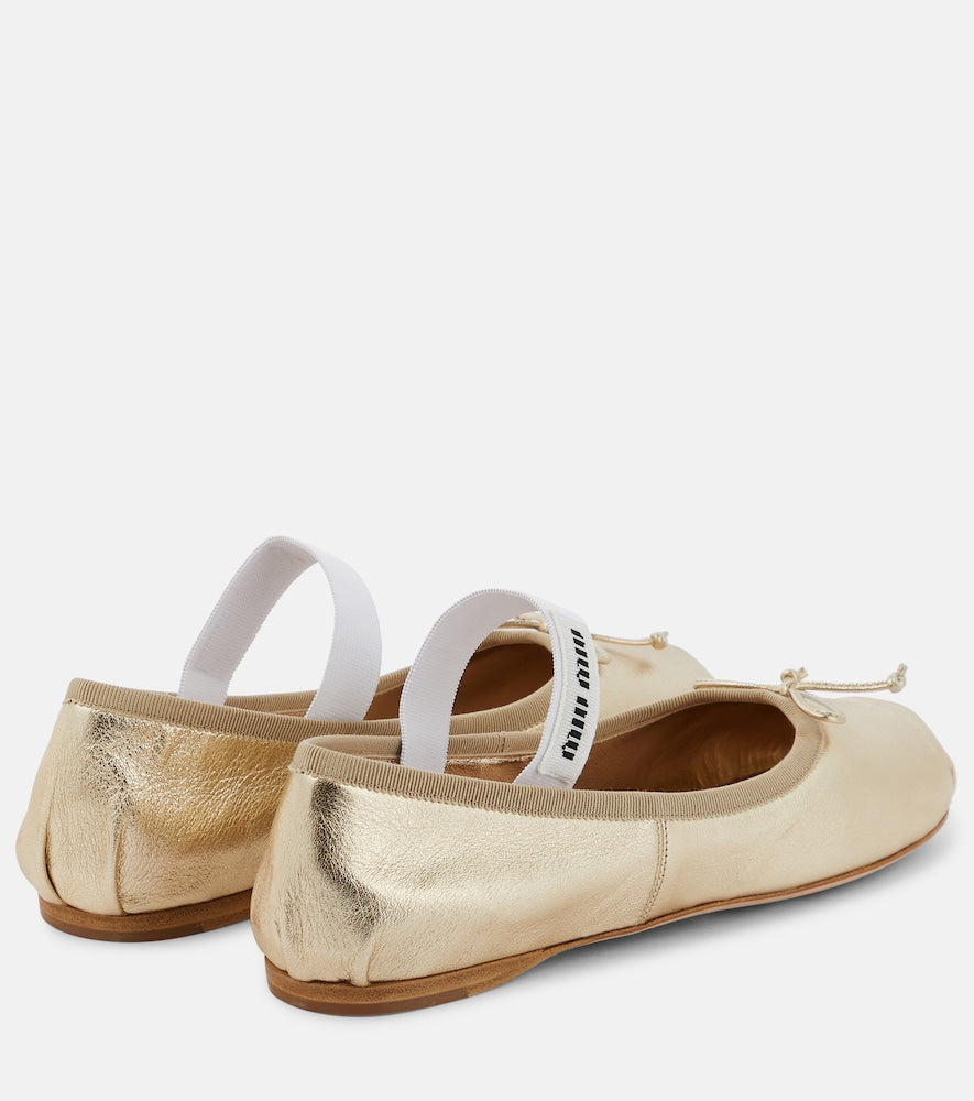Miu Miu Logo leather ballet flats