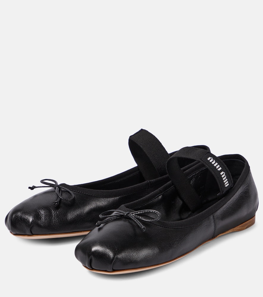 Miu Miu Logo leather ballet flats
