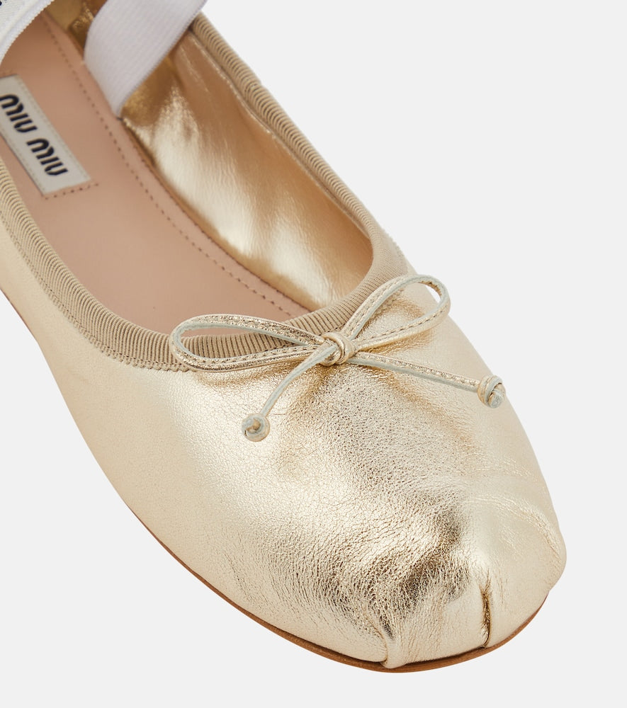 Miu Miu Logo leather ballet flats
