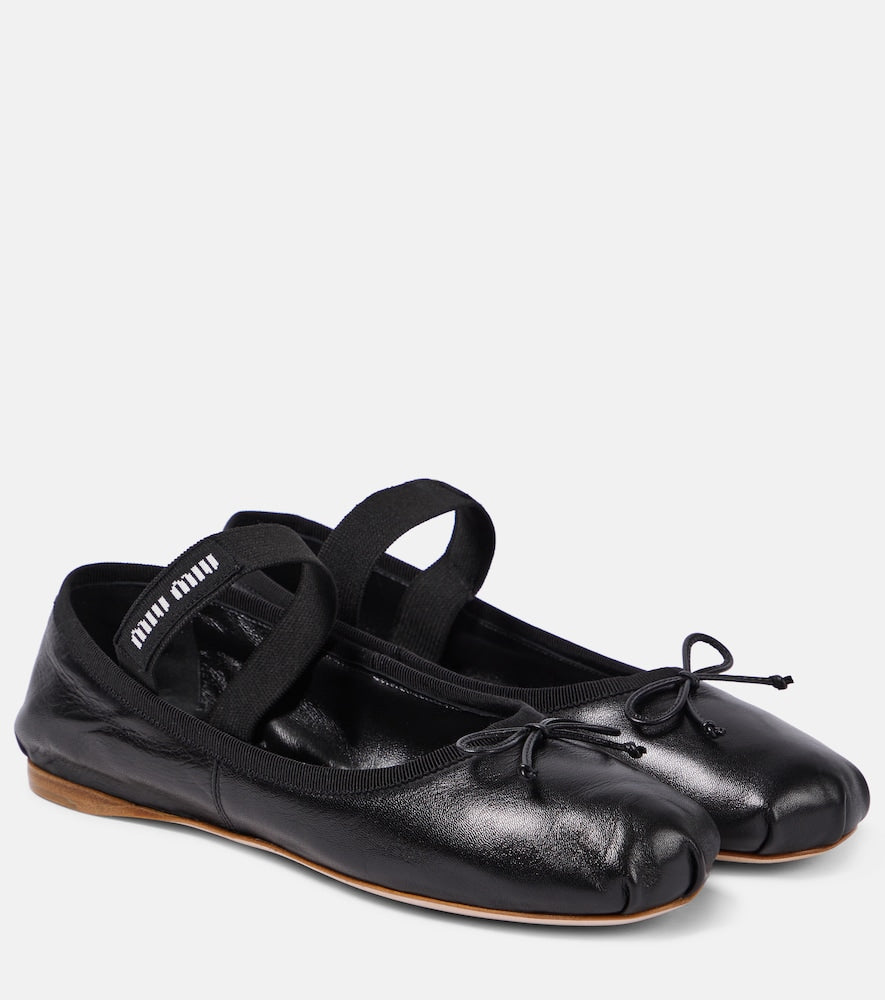 Miu Miu Logo leather ballet flats - Miu Miu Logo 皮革芭蕾平底鞋