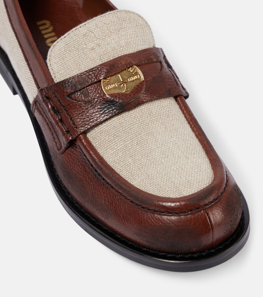 Miu Miu Logo leather-trimmed loafers