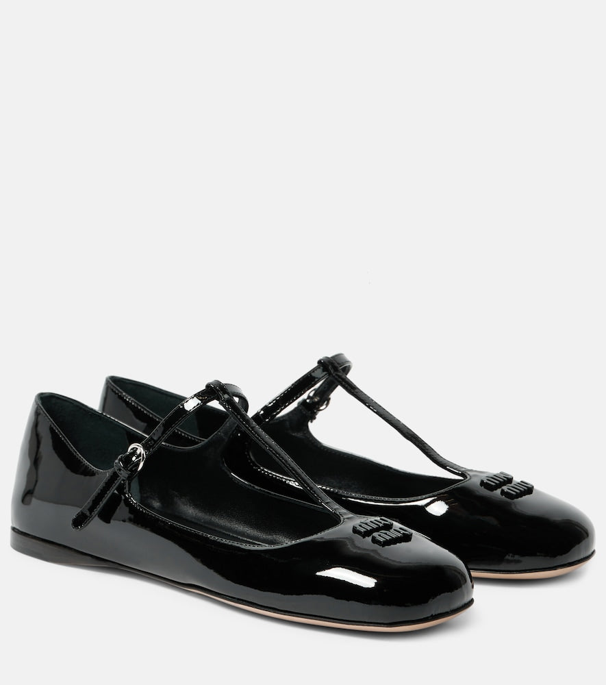 Miu Miu Logo patent leather ballet flats - Miu Miu Logo漆皮芭蕾平底鞋