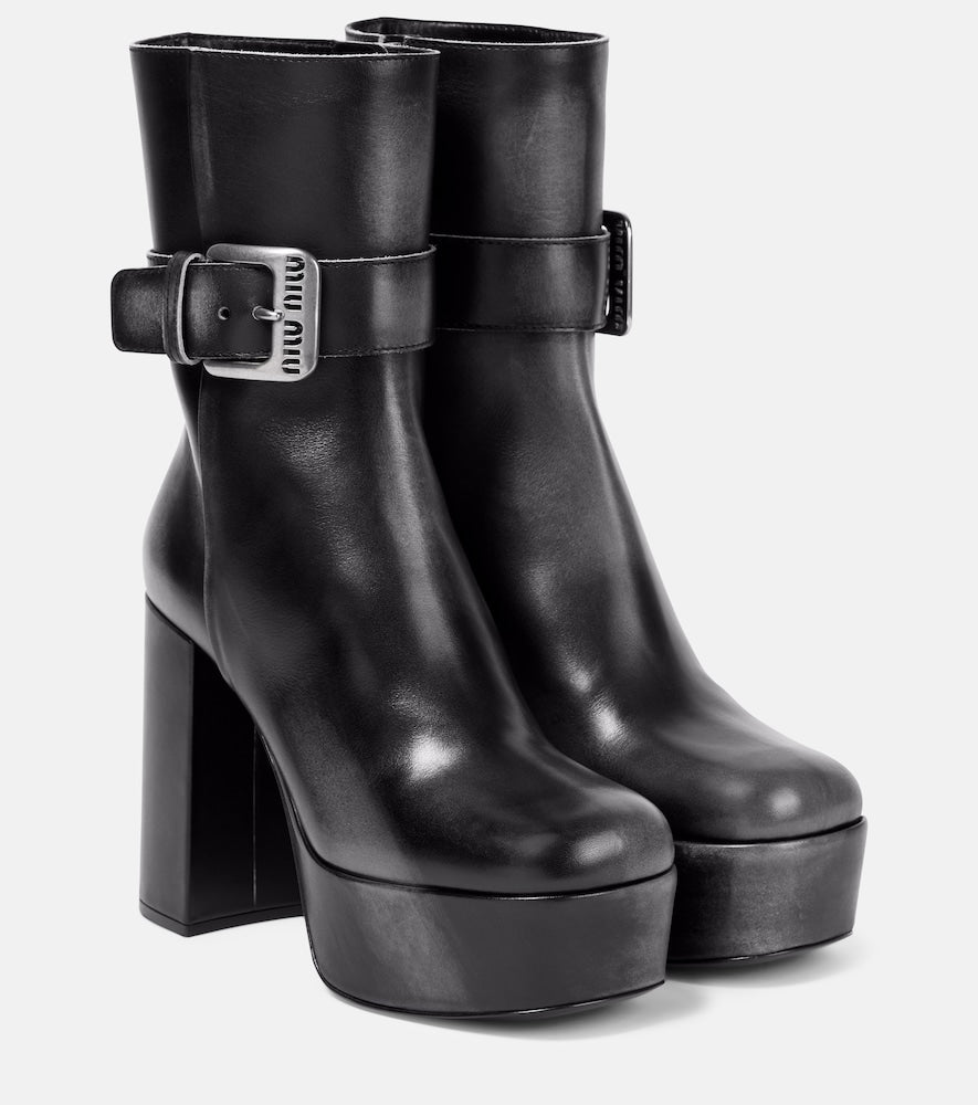 Miu Miu Platform leather ankle boots - Miu Miu 厚底皮革踝靴