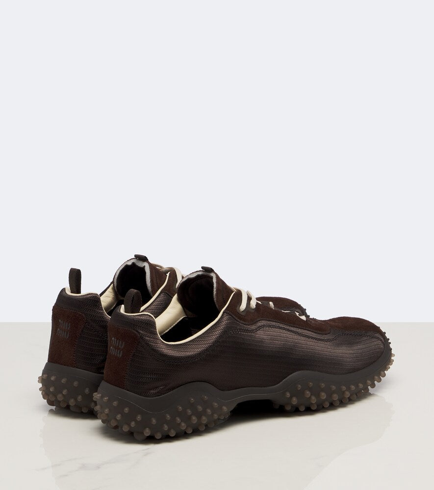 Brown Miu Miu Bubble suede-trimmed sneakers - Low-Top Sneakers