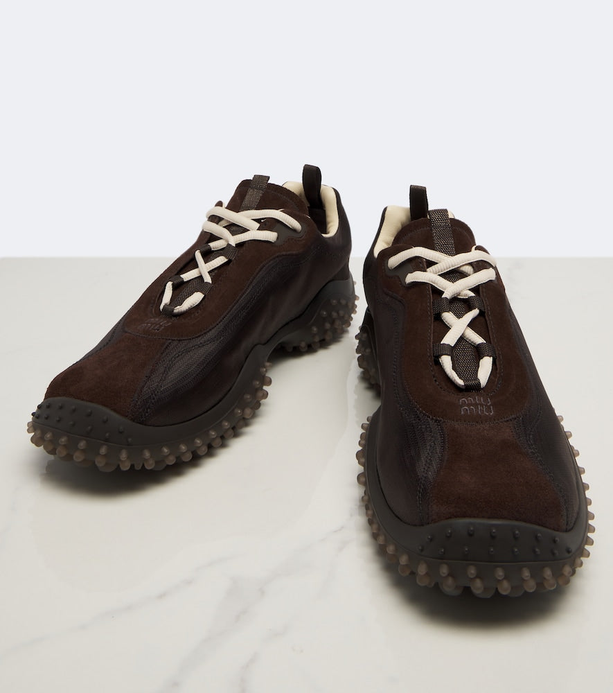 Brown Miu Miu Bubble suede-trimmed sneakers - Low-Top Sneakers