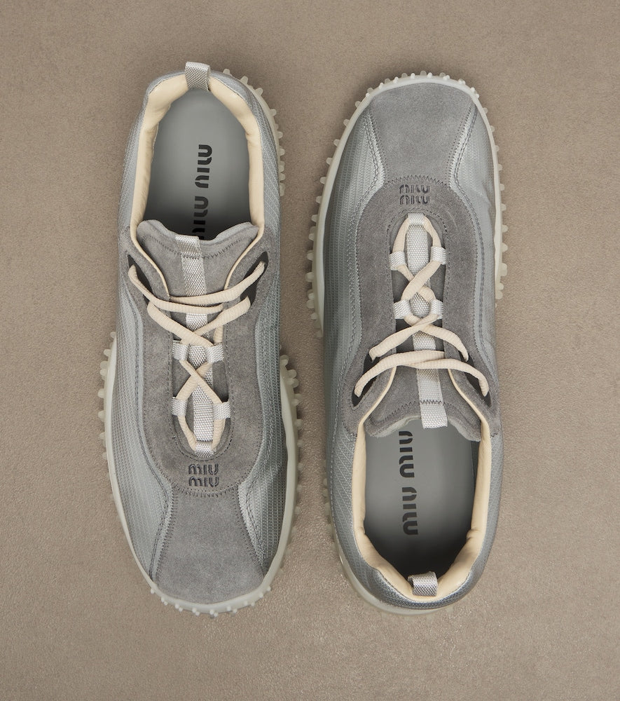Miu Miu Bubble suede-trimmed sneakers in Grey - Low-Top Sneakers
