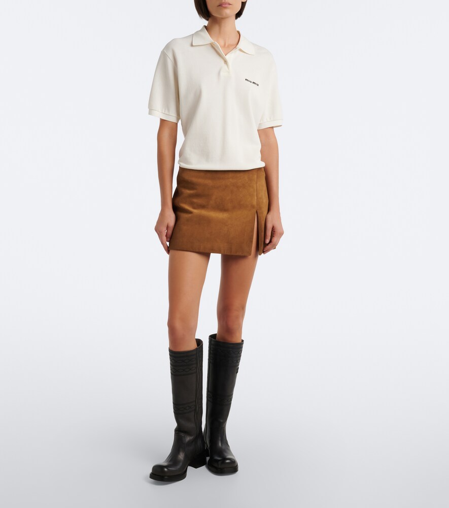 Black Miu Miu Embroidered leather knee-high boots - Flat Boots