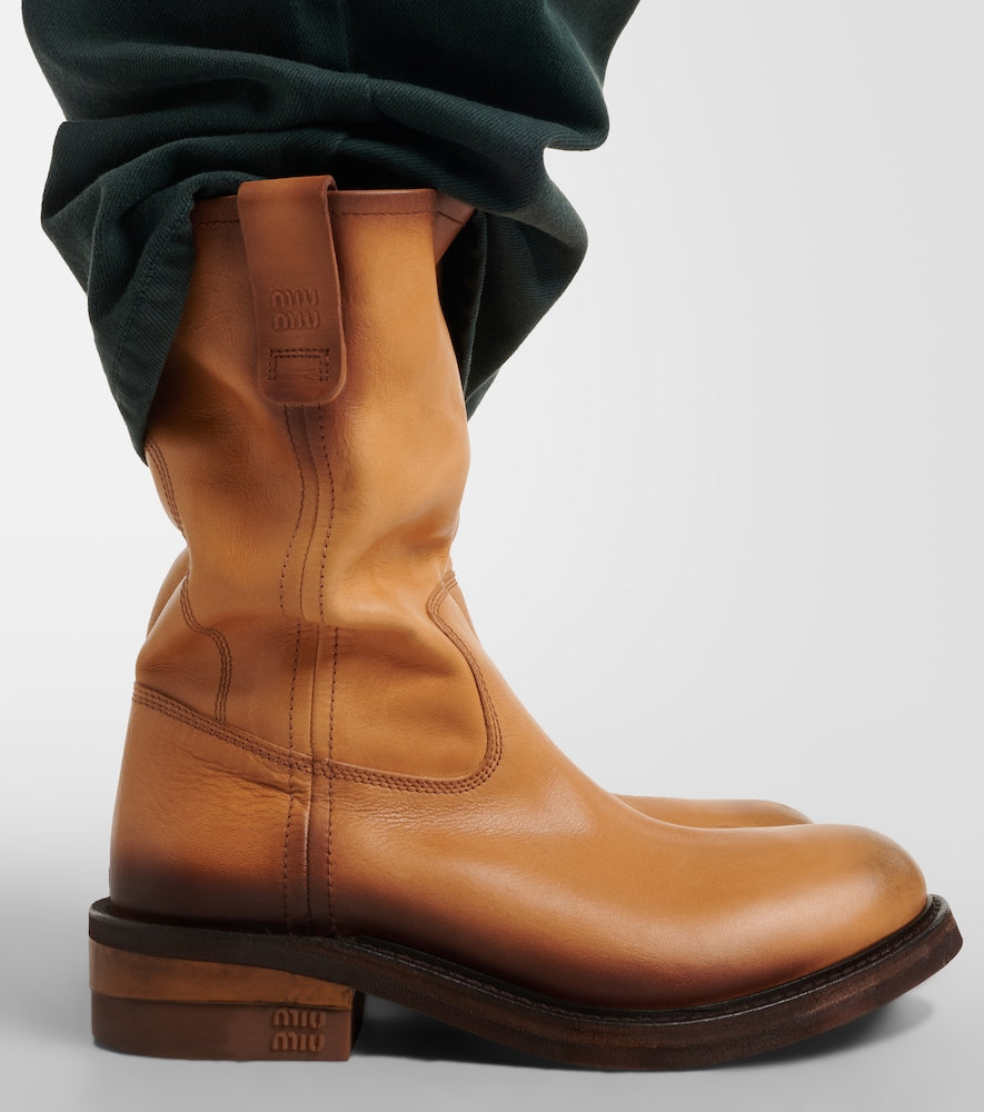 Brown Miu Miu Foule leather ankle boots - Flat Boots
