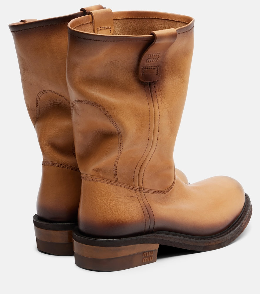 Brown Miu Miu Foule leather ankle boots - Flat Boots