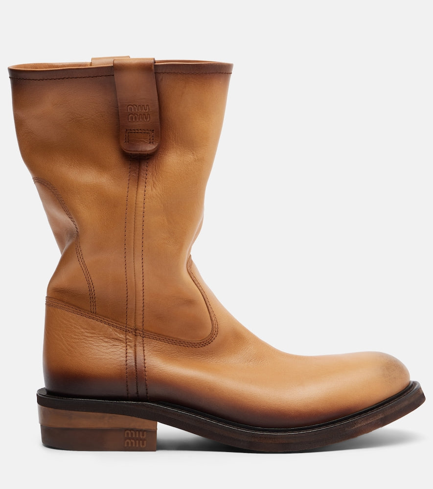 Brown Miu Miu Foule leather ankle boots - Flat Boots