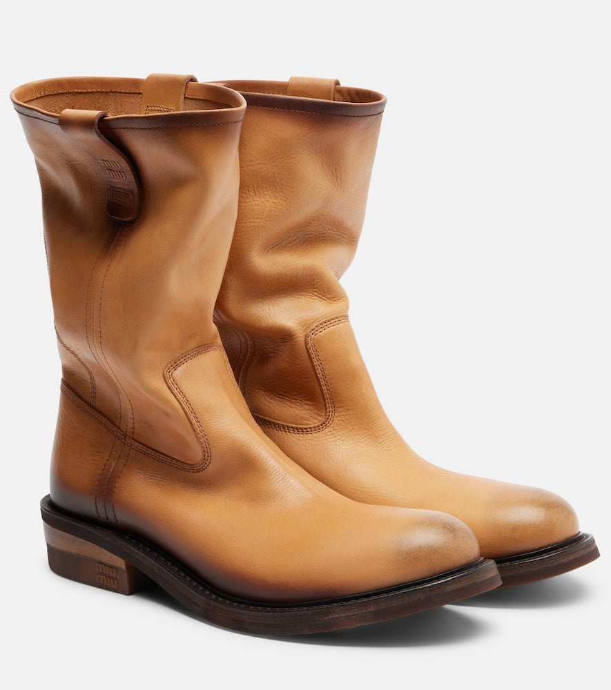 Brown Miu Miu Foule leather ankle boots - Flat Boots
