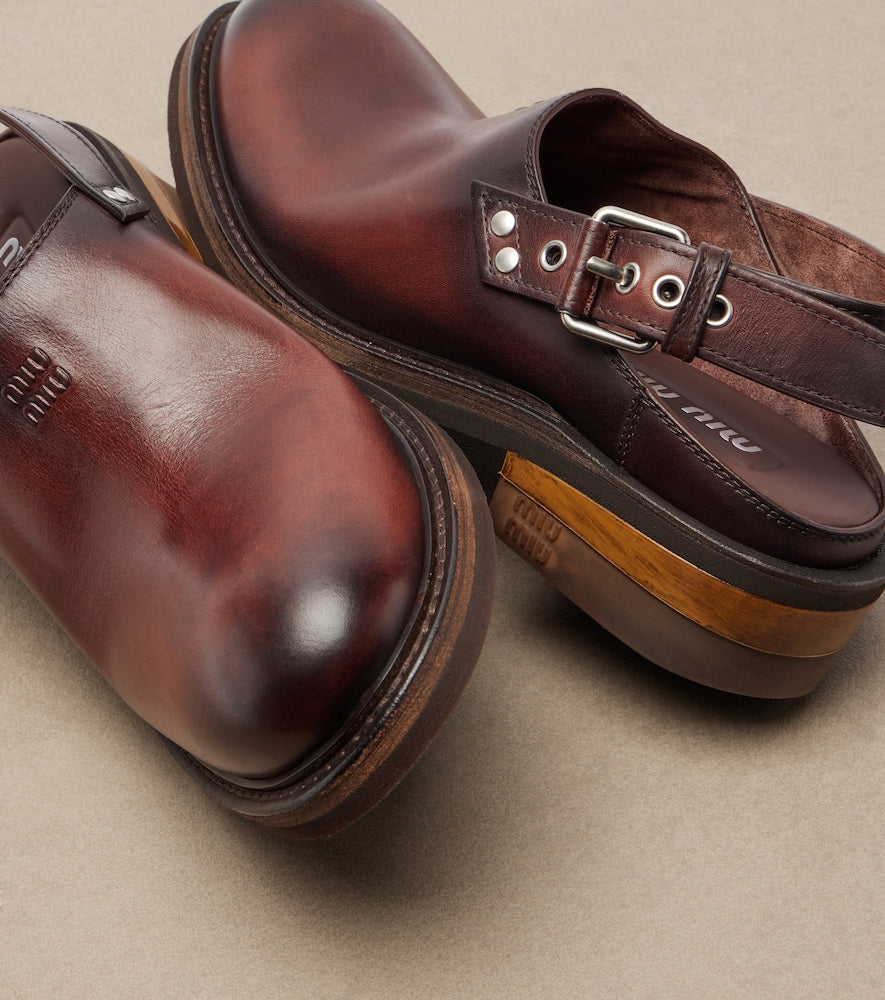 Miu Miu Foule leather clogs - Brown Mid Heels