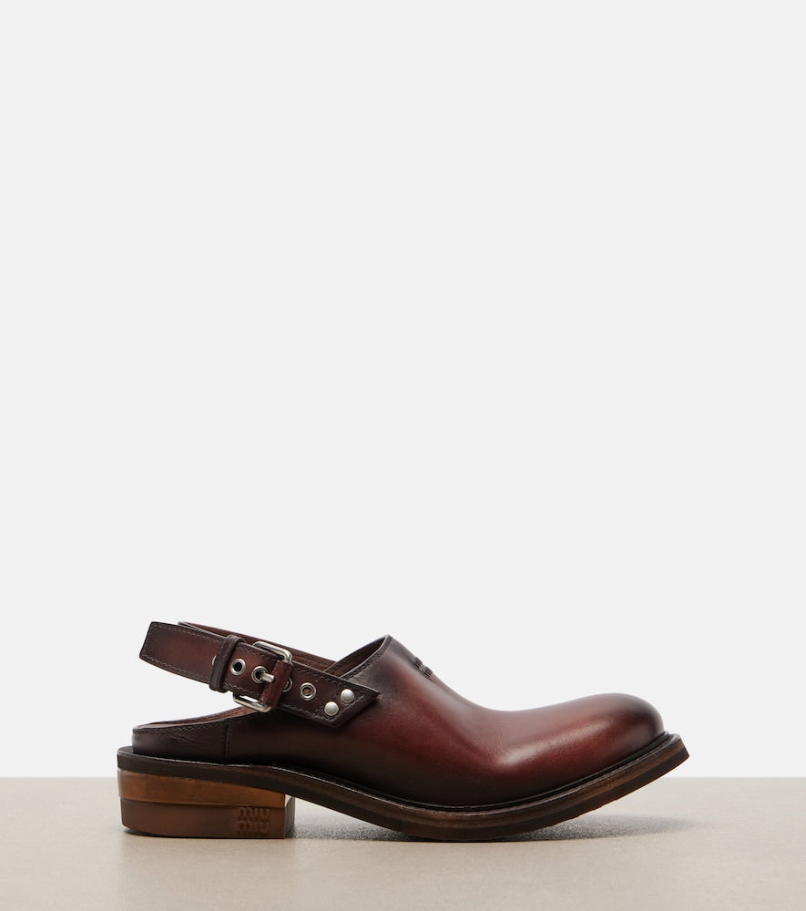 Miu Miu Foule leather clogs - Brown Mid Heels