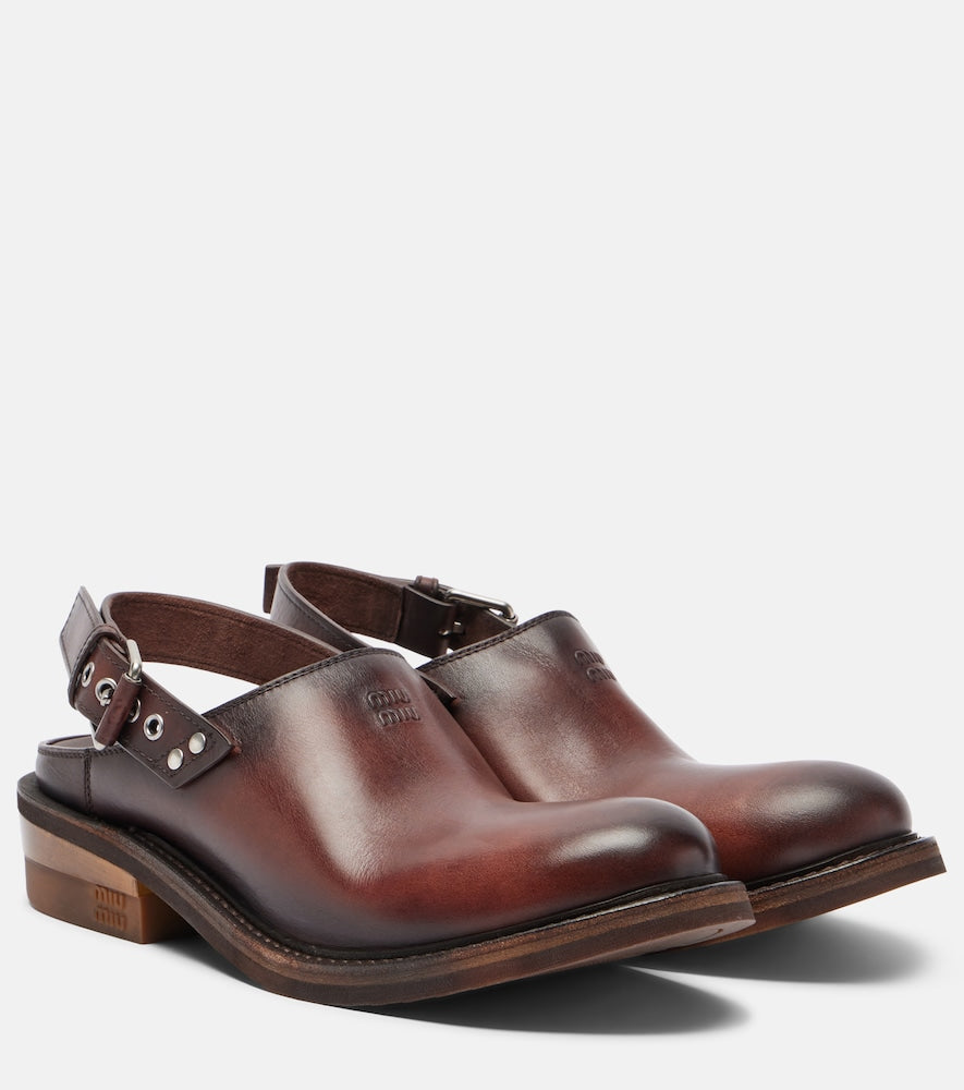 Miu Miu Foule leather clogs - Brown Mid Heels