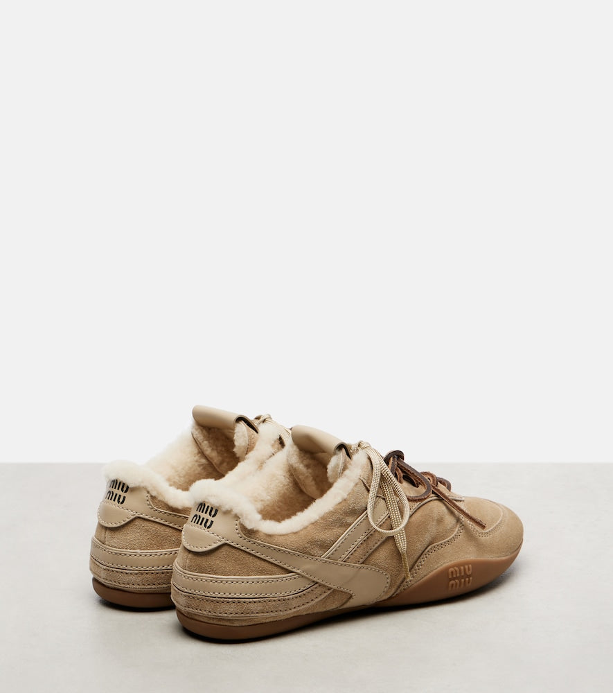 Miu Miu Gymnasium shearling-lined suede sneakers in Beige - Low-Top Sneakers