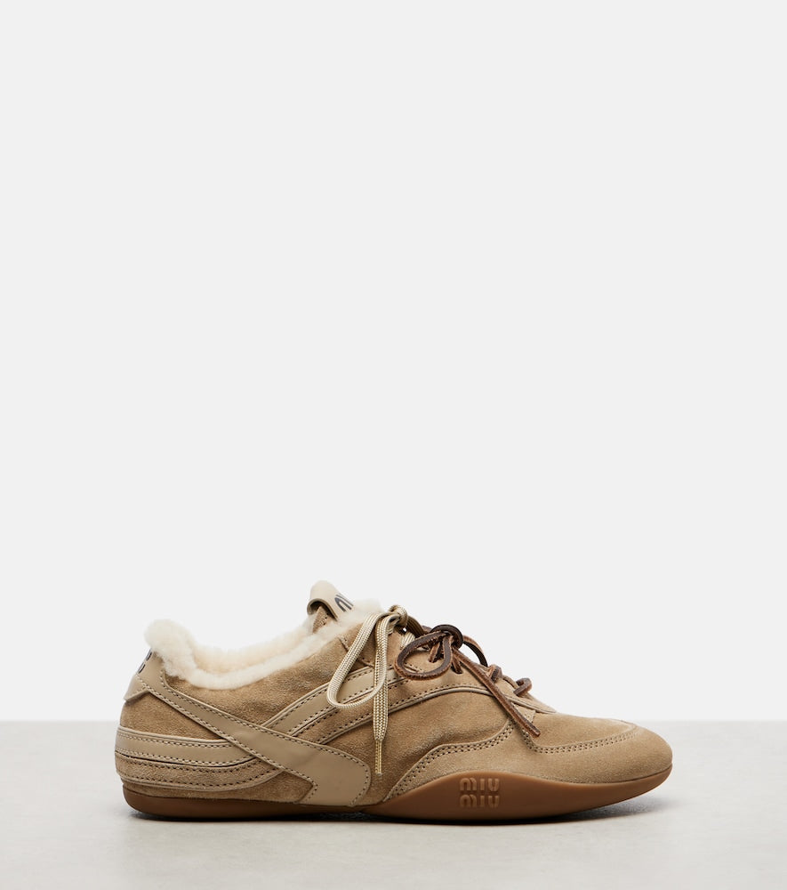 Miu Miu Gymnasium shearling-lined suede sneakers in Beige - Low-Top Sneakers