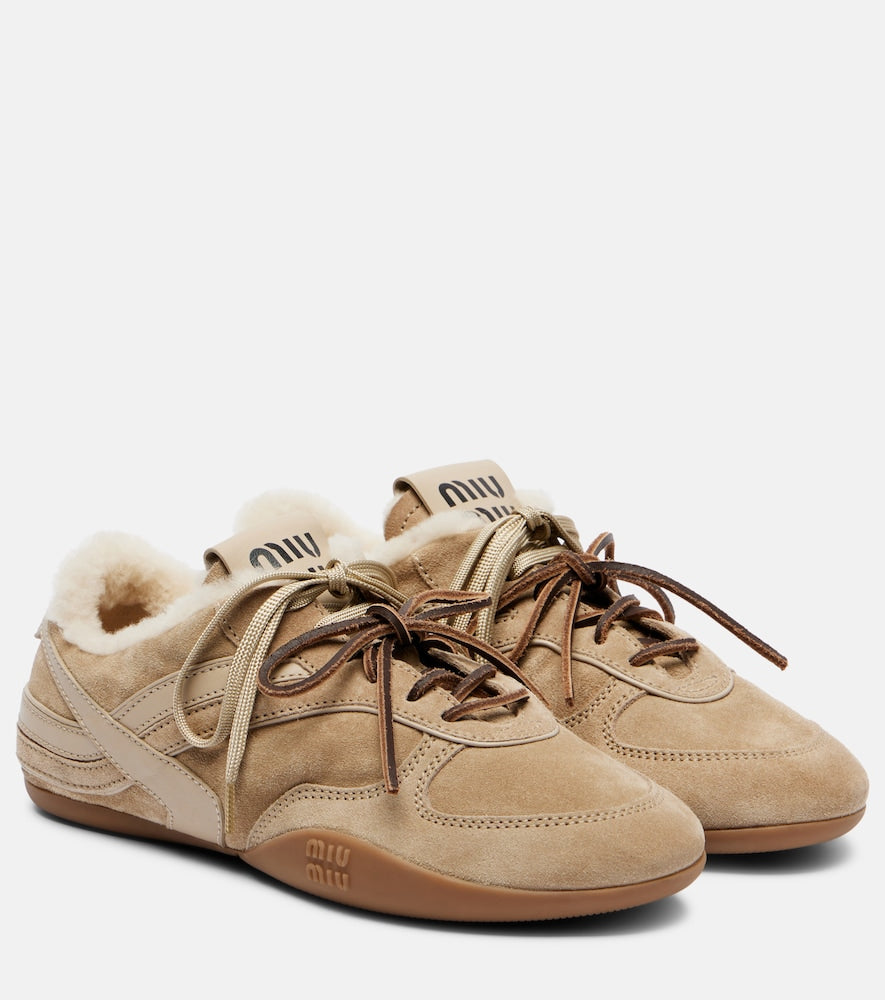 Miu Miu Gymnasium shearling-lined suede sneakers in Beige - Low-Top Sneakers