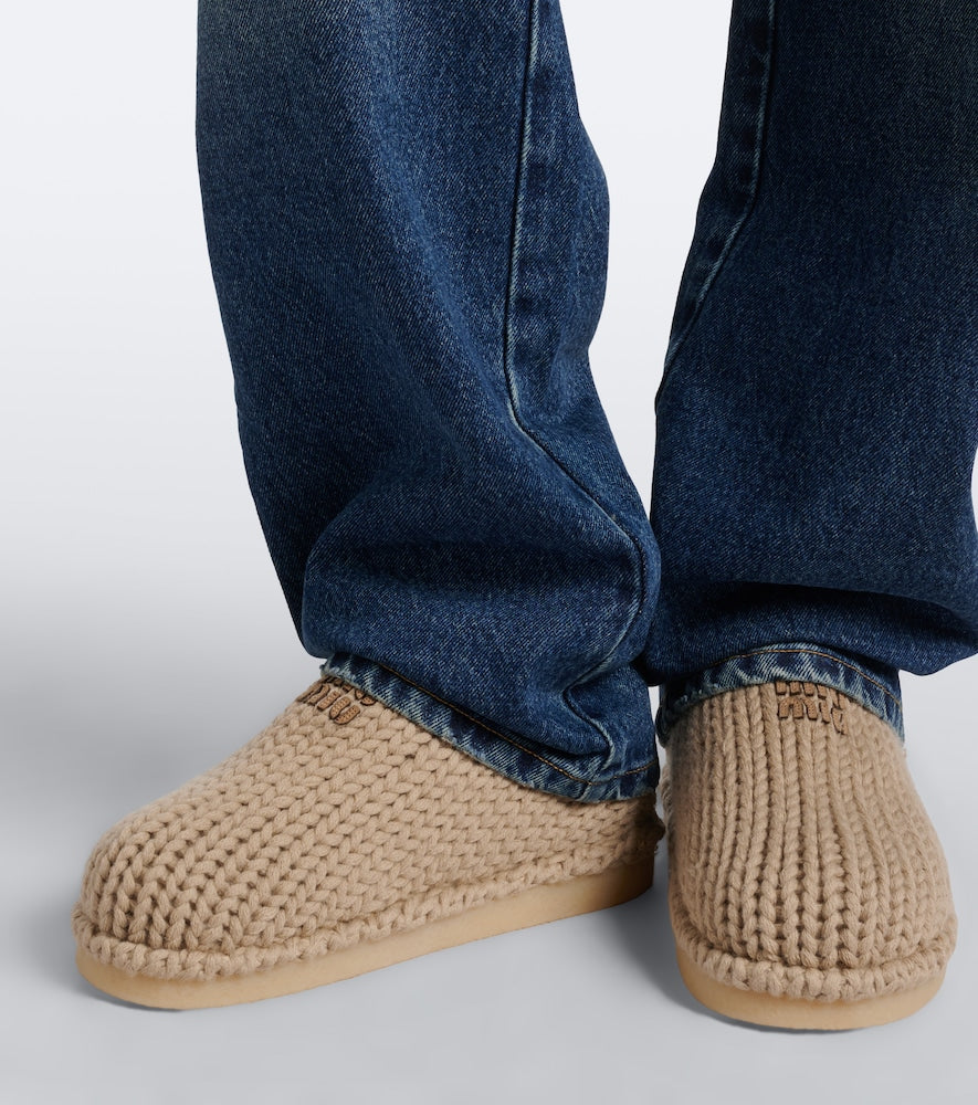 Miu Miu Knitted slip-on shoes - Beige Flat Boots