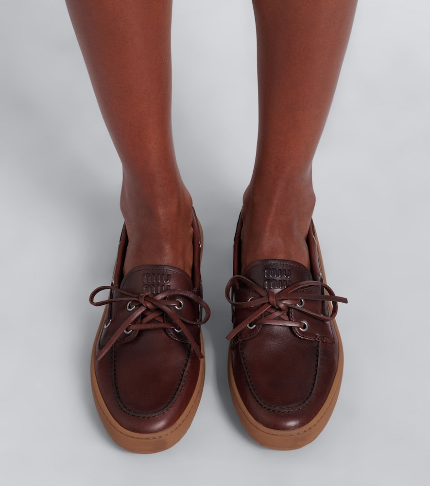 Miu Miu Leather boat shoes (Brown) - Loafers