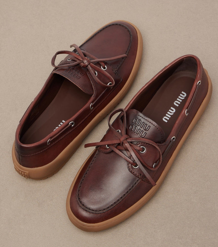 Miu Miu Leather boat shoes (Brown) - Loafers