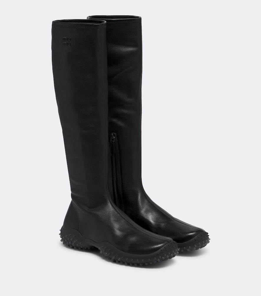 Miu Miu Leather knee-high boots in Black - Flat Boots