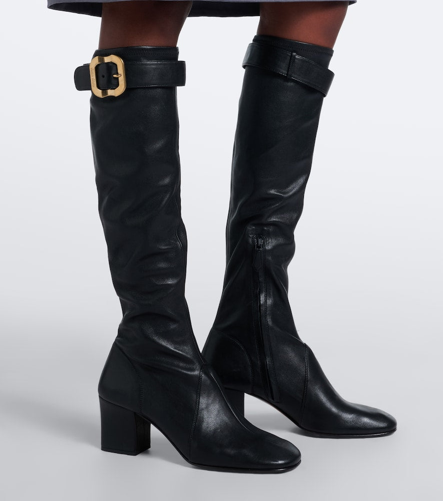 Miu Miu Leather knee-high boots (Black) - Mid Heels