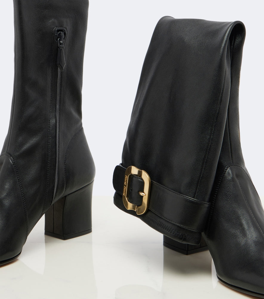 Miu Miu Leather knee-high boots (Black) - Mid Heels