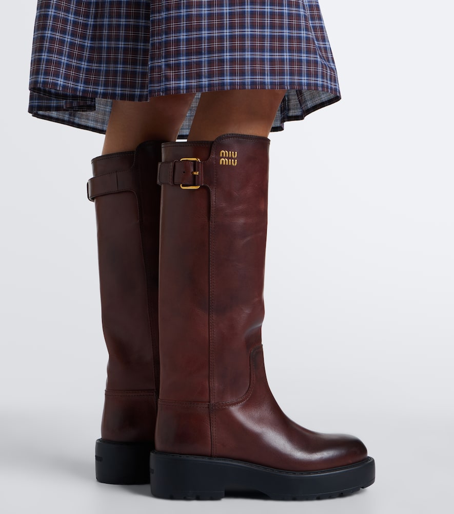 Miu Miu Leather knee-high boots (Brown) - Flat Boots