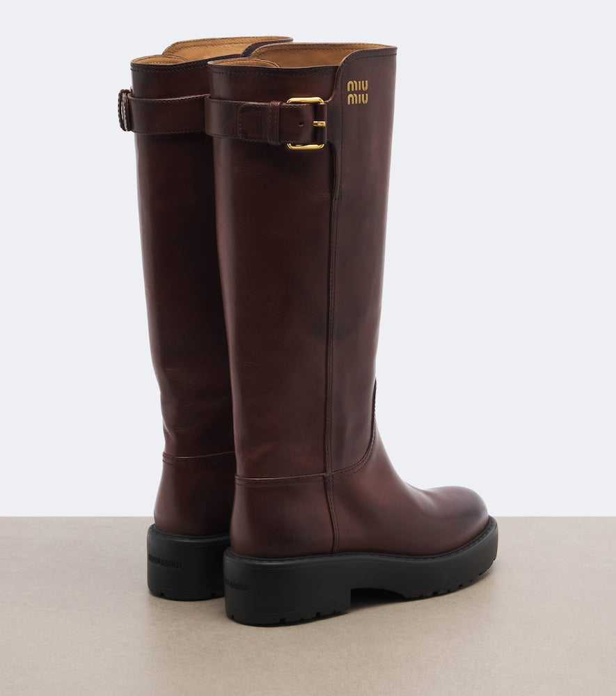 Miu Miu Leather knee-high boots (Brown) - Flat Boots
