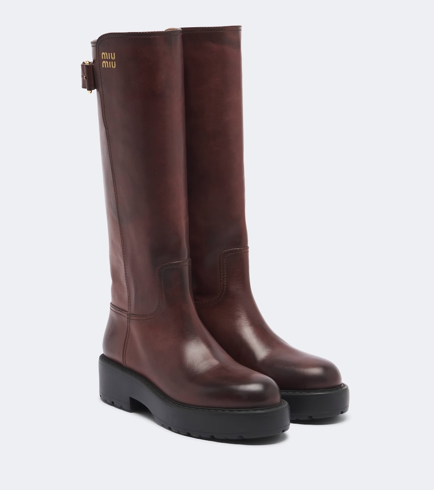 Miu Miu Leather knee-high boots (Brown) - Flat Boots
