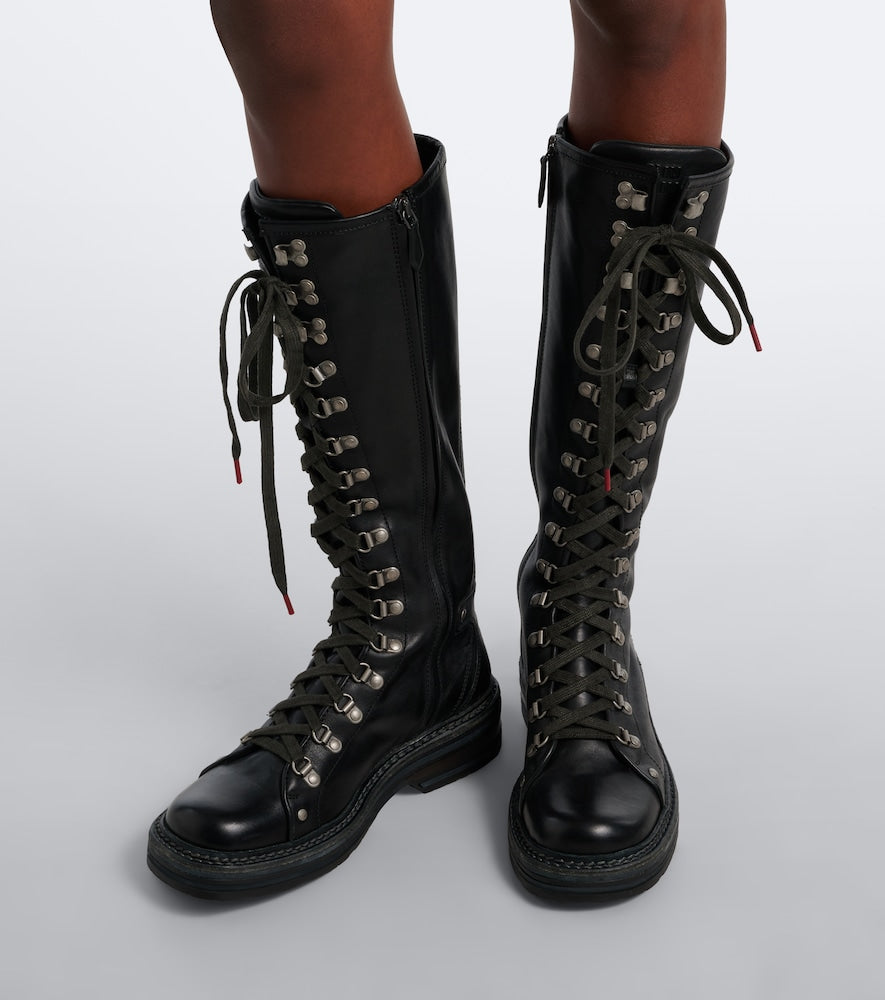 Miu Miu Leather lace-up boots (Black) - Flat Boots