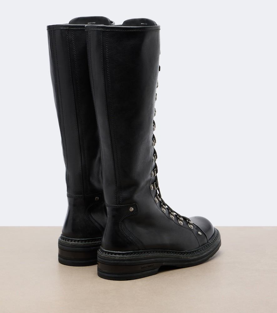 Miu Miu Leather lace-up boots (Black) - Flat Boots