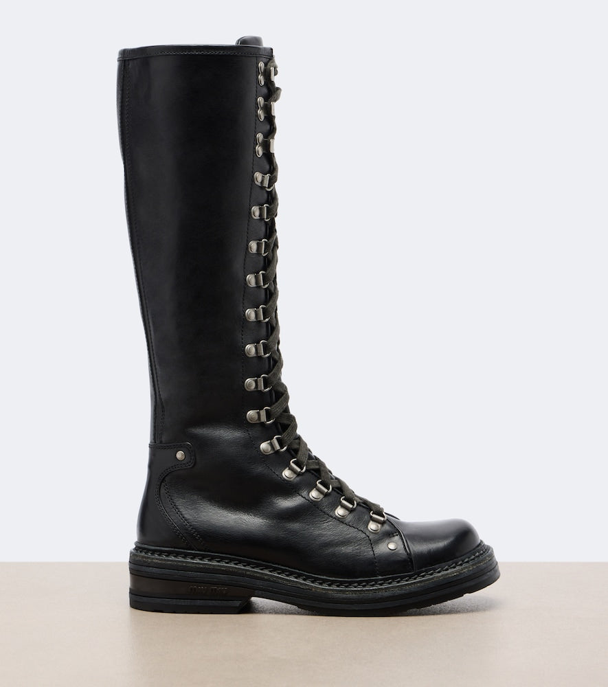 Miu Miu Leather lace-up boots (Black) - Flat Boots