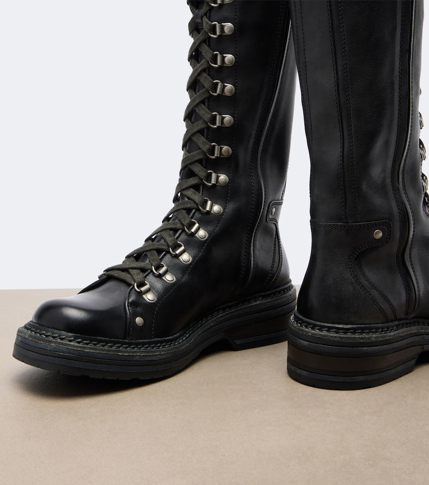 Miu Miu Leather lace-up boots (Black) - Flat Boots
