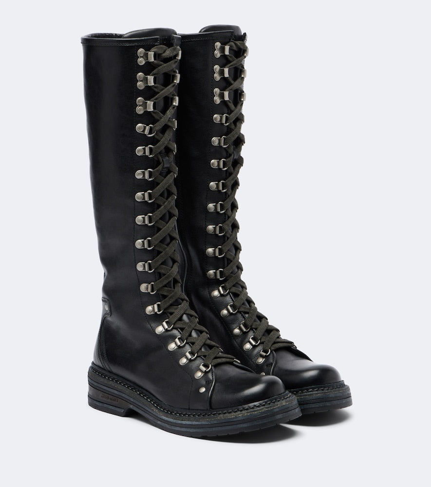 Miu Miu Leather lace-up boots (Black) - Flat Boots