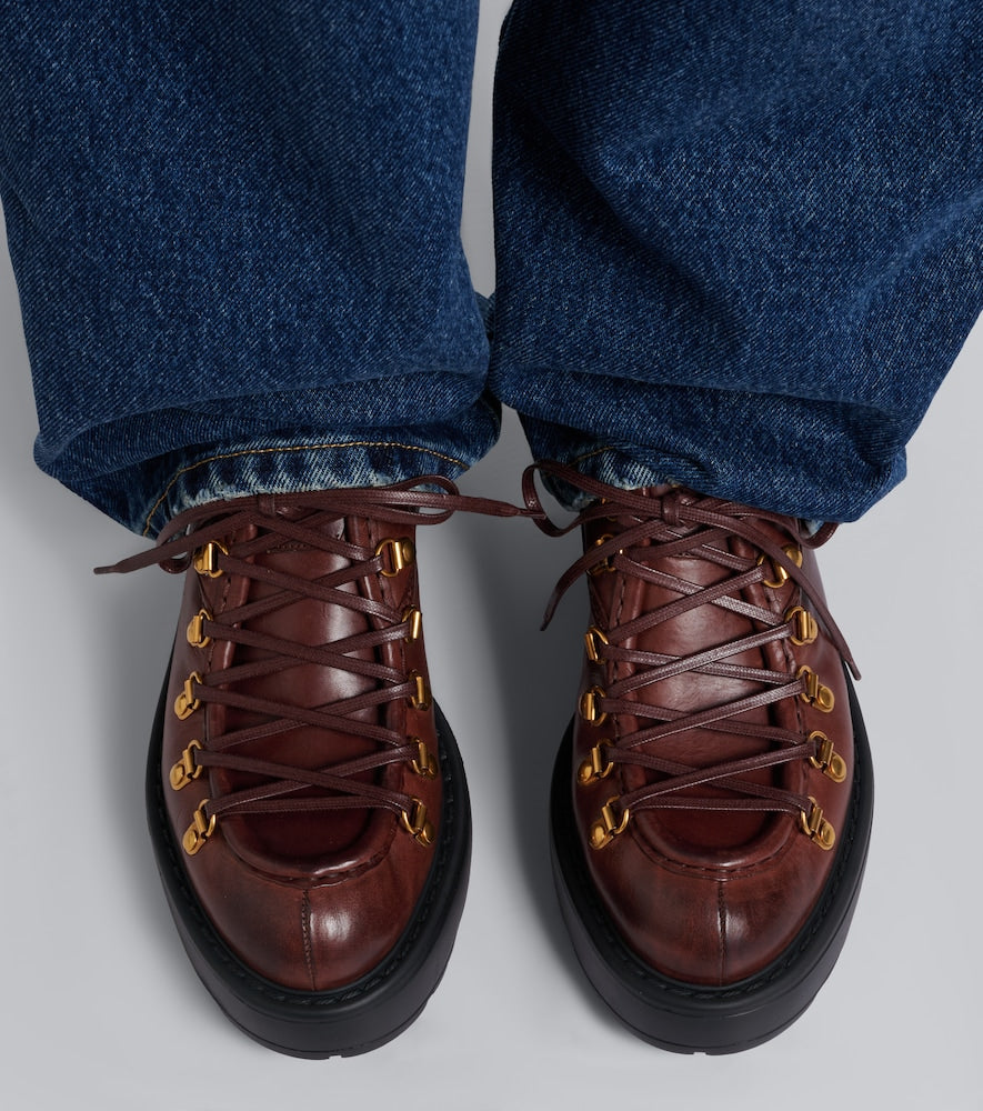 Miu Miu Leather lace-up loafers in Brown - Mid Heel Boots