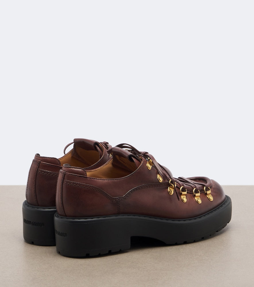 Miu Miu Leather lace-up loafers in Brown - Mid Heel Boots