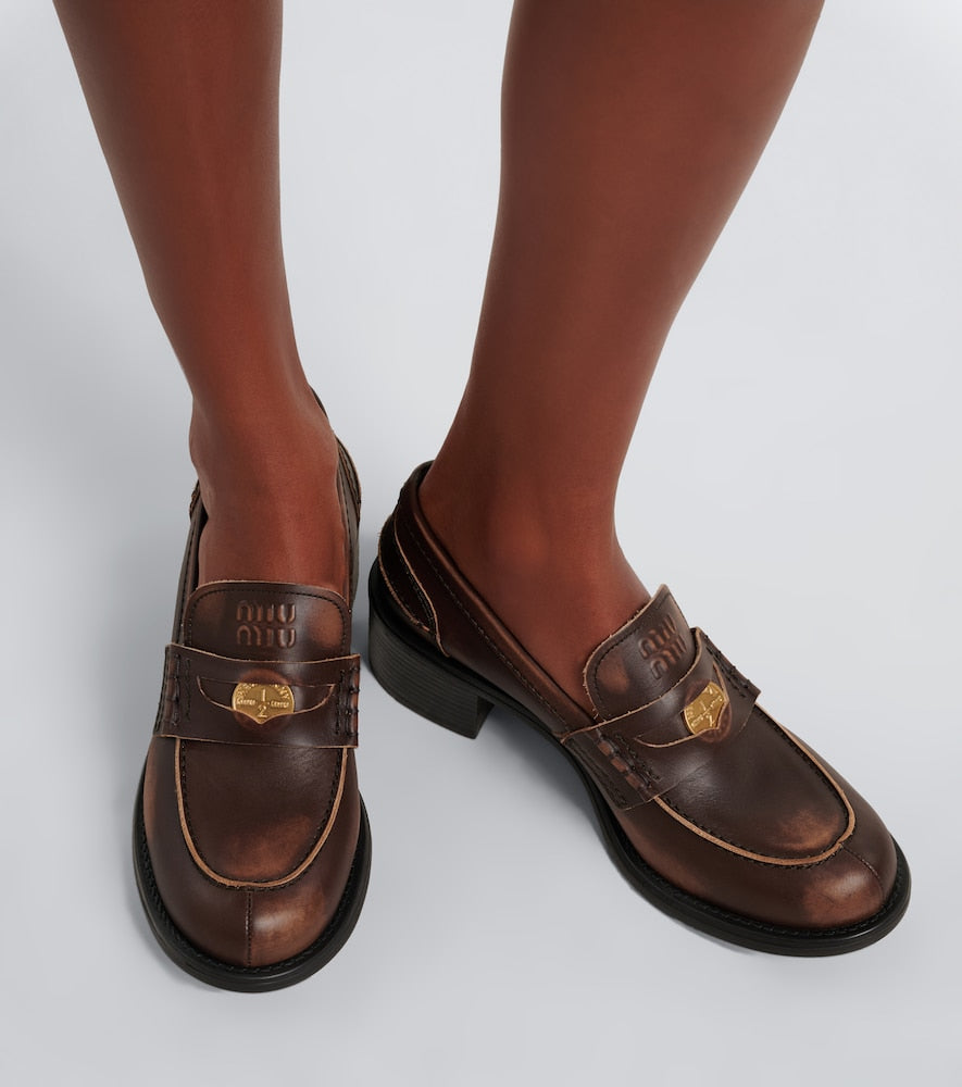Miu Miu Leather penny loafers - Brown Loafers