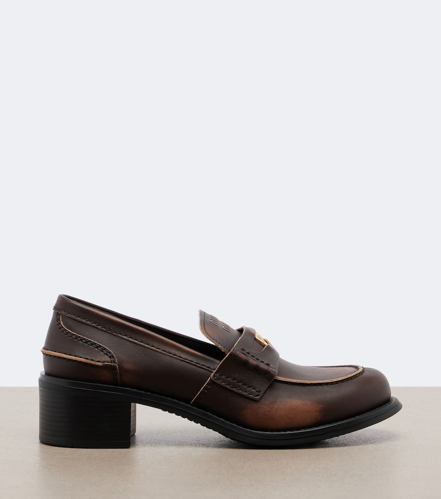 Miu Miu Leather penny loafers - Brown Loafers