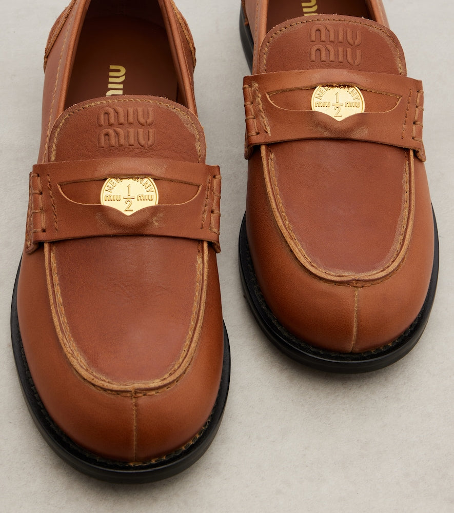 Miu Miu Leather penny loafers (Brown) - Loafers
