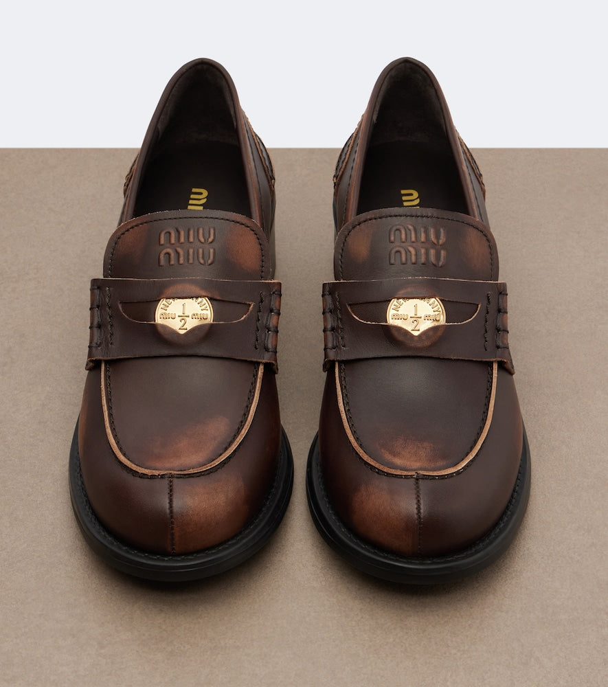 Miu Miu Leather penny loafers - Brown Loafers