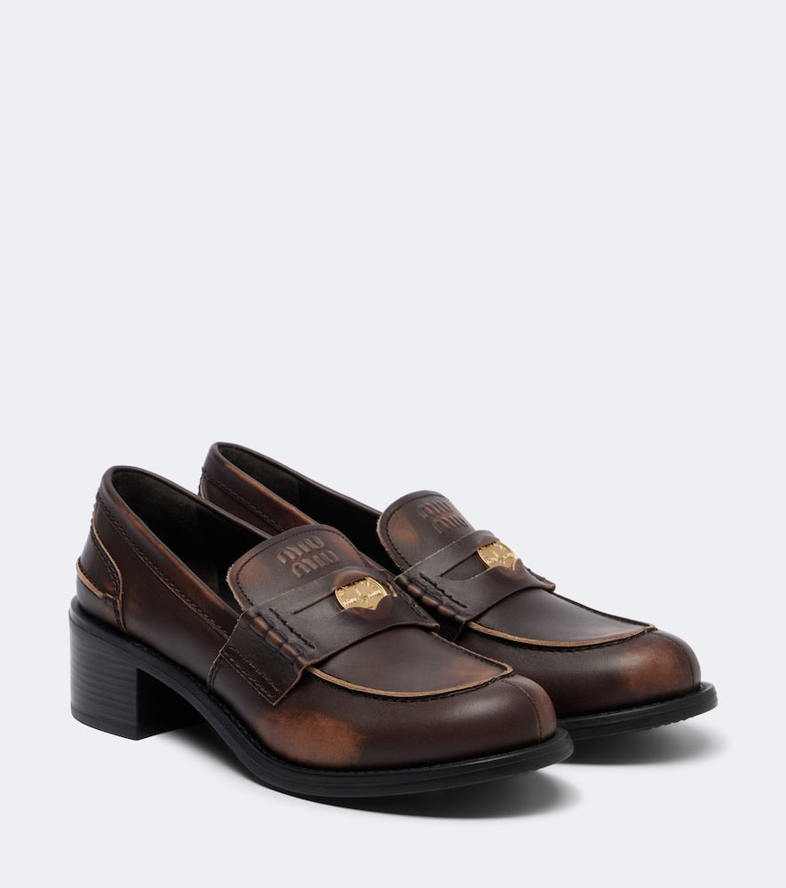 Miu Miu Leather penny loafers - Brown Loafers