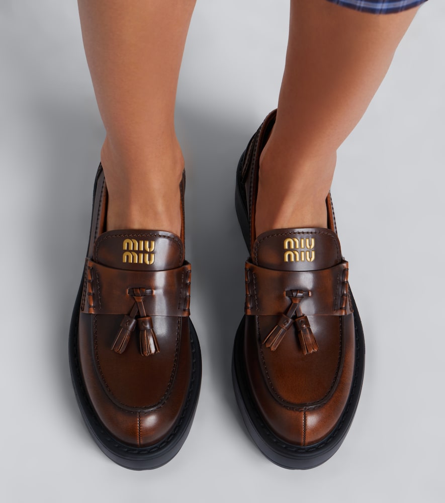 Brown Miu Miu Leather platform loafers - Loafers