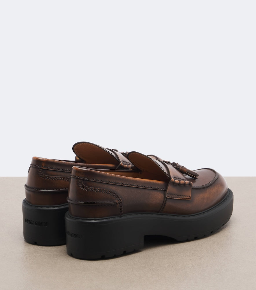 Brown Miu Miu Leather platform loafers - Loafers